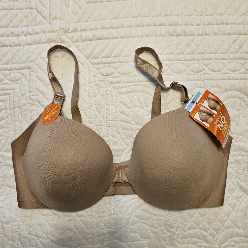 NEW Warners No Side Effects Front Close Bra 38C Nude RB2561A Detachable straps.